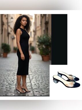 Bar III Callyp Black Fume and Transparent Heeled Slides clear ball heels